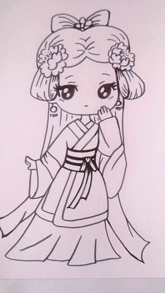 简笔画古代女孩简单_简笔画古代女孩简单 汉服