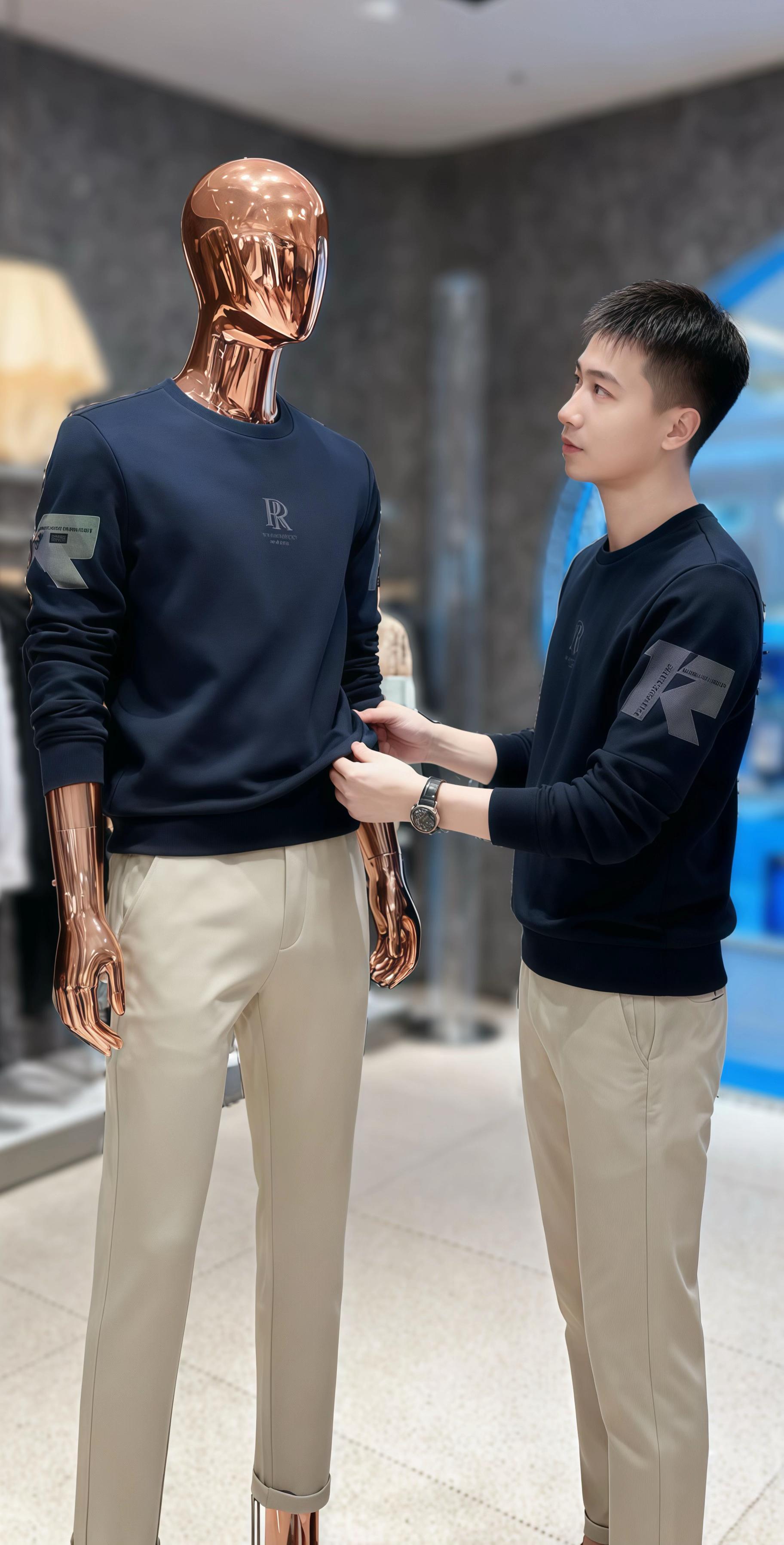 他逛男装店,目光一下被那套藏青卫衣配米白裤的搭配锁住。伸手摸卫衣,面料软乎乎又有质感;胸前的字母、袖子的印花,细节都很用心。换上同款站在镜前,藏青衬得人沉稳精神,米白裤利落又显腿直。“就这套了。”他对店员笑了笑,想着周末穿去和朋友聚餐,肯定自在又出挑,脚步轻快去结账。#型男穿搭 #品质男装 #男士针织衫毛衣 #高端男装 @抖加🔥上热门🔥dou+🔥热点宝