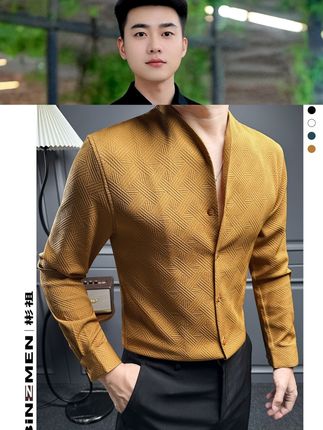 #男士无领长袖衬衫#高端大气 #时尚搭配 #优雅气质 #衣服穿搭