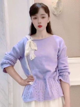#随时随地标记一下 #可甜针织毛衣 #穿搭女装 #时尚美衣女装 #上衣穿搭 秋季新款镂空针织上衣拼接蕾丝温柔宽松百搭网红甜美韩版设计感