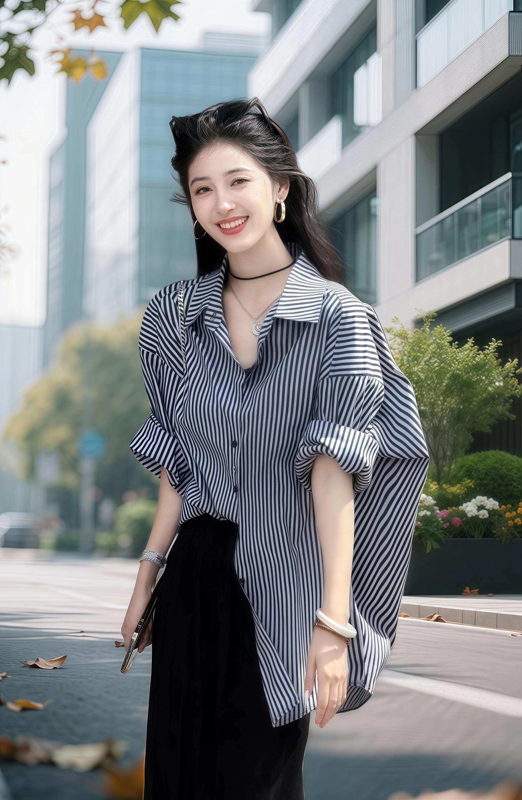 复古廓形条纹衬衫,2025夏季新款设计感。#高级感搭配 #舒适穿搭 #自由随性 #舒适穿搭 #宽松版型