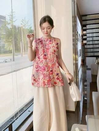 新中式提花无袖中长款上衣+阔腿裤夏季清凉感套装 #高级感穿搭 #女装穿搭 #女装新品日 #夏季穿搭 #穿出自己的风格