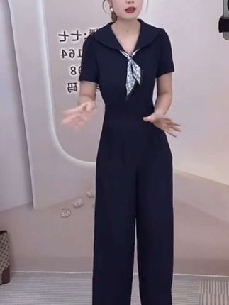 【送丝巾】气质高街女神范连体裤2025夏季新款收腰显瘦连体衣D2951#质量很好#时尚百搭