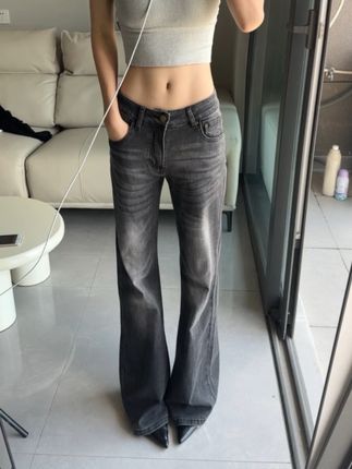 灰色的弹力低腰牛仔裤 #ootd穿搭