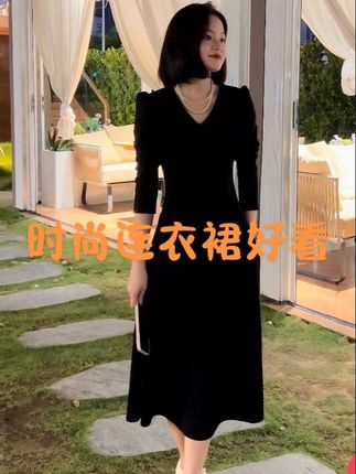 【当天发货】2025年新款连衣裙早秋黑色v领气质高级感裙子女款爆款#高级感连衣裙 #黑色连衣裙 #时尚气质穿搭 #连衣裙分享 #新款连衣裙
