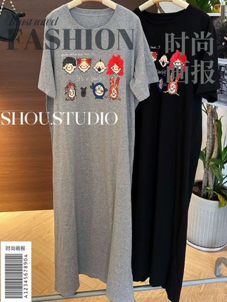 【瘦瘦】搞怪表情-大码夏季两色圆领高个子无感印花全棉T裙S01705#大码女装 #大码搭配 #大码女装120斤到220斤 #宽松版型 #胖mm穿搭