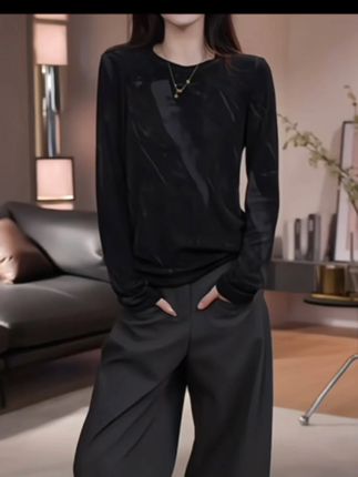 小众设计感扎染圆领长袖T恤女2025秋季新款时尚百搭休闲显瘦上衣#面料柔软