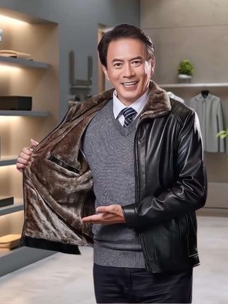 中老年爸爸款皮毛一体加绒加厚皮夹克外套24082 #夹克外套 #男士皮衣 #男士皮夹克 #皮衣 #中年爸爸装