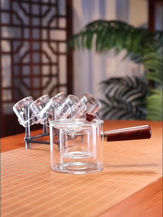 侧把茶壶耐热玻璃煮茶器耐高温泡茶壶木把单壶过滤功夫茶具家用#泡茶壶#茶水分离杯 #分茶器#煮茶器#茶具