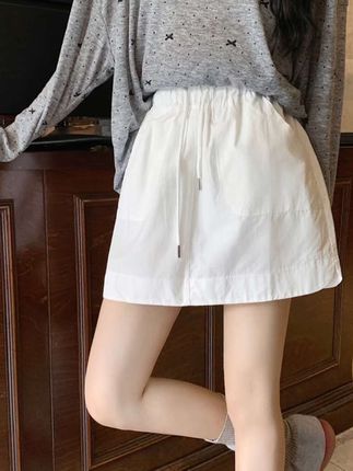 2025春夏女新款韩系运动高腰抽绳白色半身裙辣妹包臀a字短裙子#遮肉显瘦 #洋气减龄 #面料柔软舒适 #谁穿谁好看系列 #百搭休闲