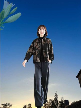 秋季新款大码女装宽松洋气洗水棉外套,休闲加绒印花时尚上衣#春秋穿搭 #洋气减龄 #遮肉显瘦 #优雅气质 #穿出自己的风格 @DOU+小助手