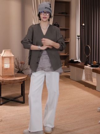 新款直筒裤休闲洋气#时尚减龄穿搭 #谁穿谁好看#九分牛仔裤-