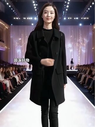 纯色大码新款女装韩版宽松中长款毛呢外套女双排扣显瘦呢子大衣#气质风衣穿搭 #优雅气质 #秋冬穿搭 #品质女装 #洋气上档次