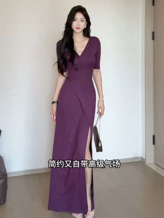 大女主即视感#显瘦连衣裙 #紫色穿搭 #小妈感 #气质轻熟风 #御姐穿搭