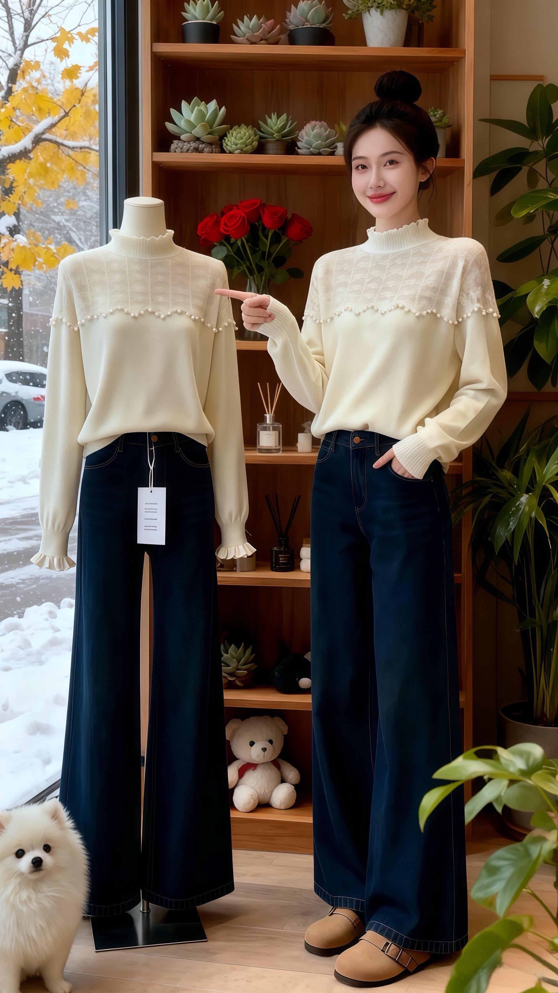 曾以为浪漫要奔赴远方,直到这件毛衣把秋冬的浪漫缝进针脚里。半高领拢住耳畔的风,蕾丝与钉珠在肩头织就小小心意,配牛仔裤是随性日常,搭长裙又成温柔主角。原来让生活发光的,从不是多华丽的场合,而是每件‘为自己而选’的衣裳,都在替你说‘我好喜欢这样的自己’。#韩系穿搭#温柔穿搭#优雅气质 #晒晒我的秋日穿搭 #小个子秋冬穿搭@抖加🔥上热门🔥dou+🔥热点宝