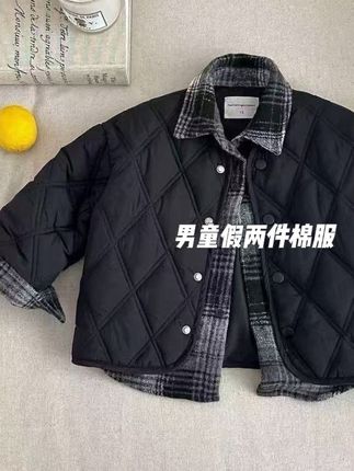 男童假两件棉服2025冬季新款儿童衬衫外套中大童韩版帅气棉袄小童#高品质童装 #外套穿搭 #外套分享 #秋冬穿搭 #童装新款