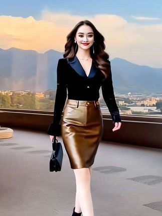 中长款皮裙半身裙#时尚包臀裙#气质穿搭 #时尚潮流穿搭 #秋冬新款