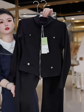 【依凡芙】计师定制款樱落纤腰双拉链立领修身套装JY625A/ZN#小香风套装#休闲套装#运动套装#初秋新款#新款上新