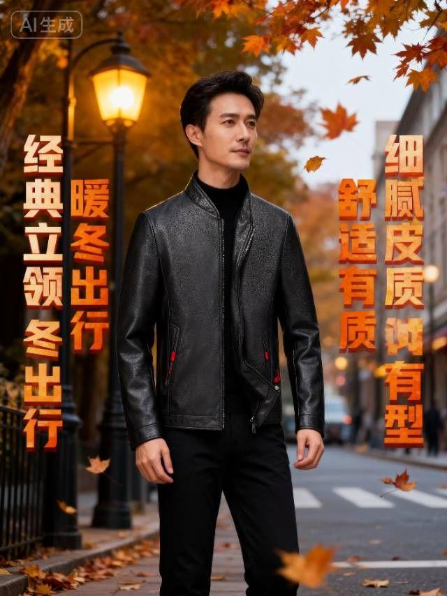 立领加厚皮衣冬季厚款立领常规款保暖加绒加厚皮衣中老年韩版皮衣