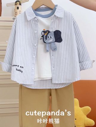 🍂清爽帅气趣味小衬衫搭配👔洋气又可爱🥳J#高品质童装 #谁穿谁好看系列 #条纹控 #童装上新#萌宝穿搭