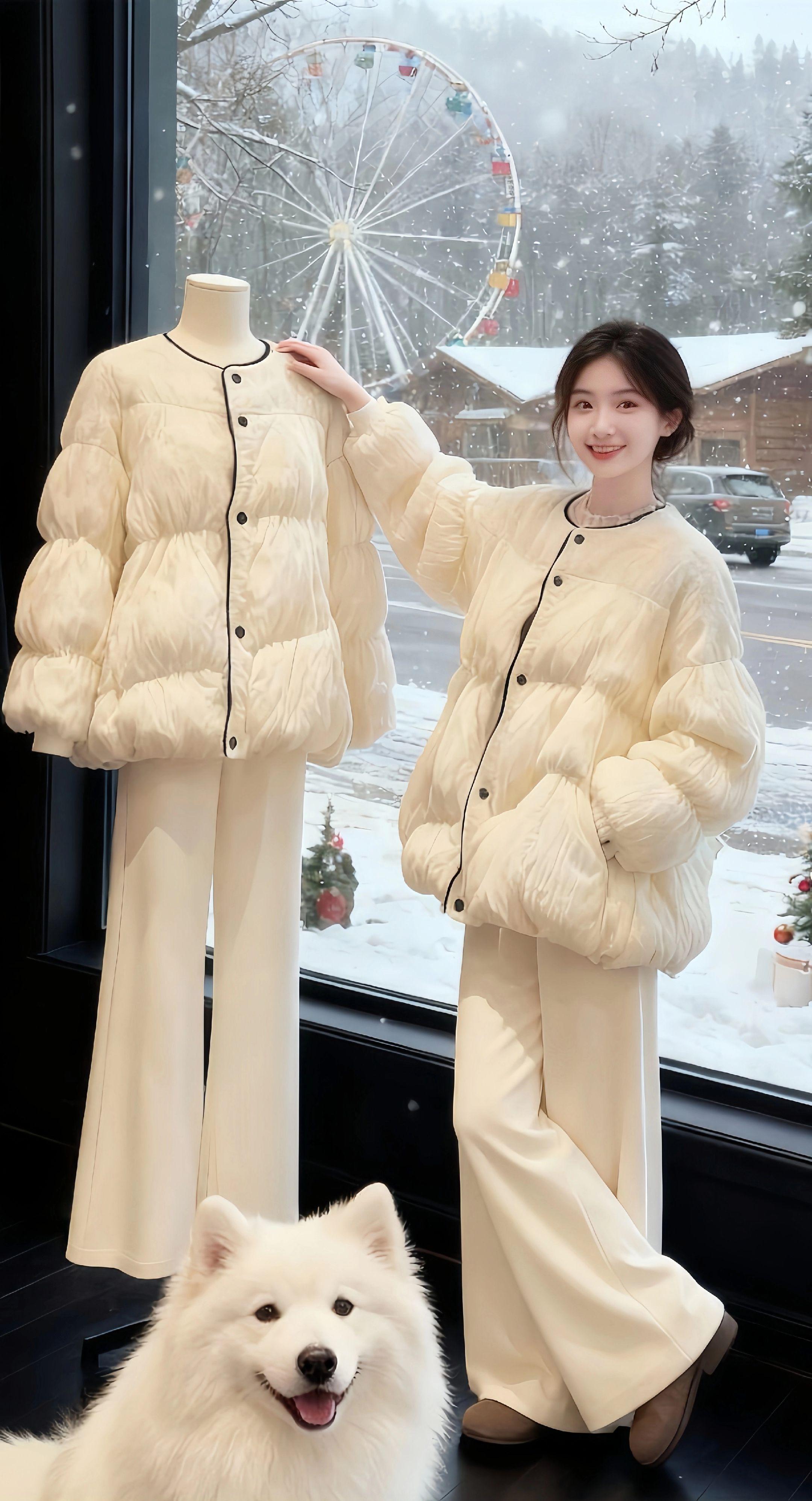 温柔风棉服来啦!宝子们!看这2025秋冬新款两件套,像不像《错撩》里郑书意去见时宴家长穿的?奶乎乎棉服,软fufu还保暖,法式小香风镶边,显贵气!搭配垂感阔腿裤,腿长直接两米八~外面飘着雪,屋里暖烘烘,穿上这套,富家千金既视感拉满,见家长、约会都超合适,谁穿谁美,赶紧冲!#温柔风穿搭#秋冬穿搭#通勤搭配#棉服也能穿出时尚感#梨形身材