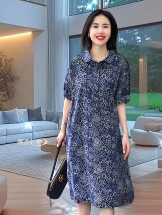 #夏季新品 时尚减龄文艺风印花V领气质显瘦百搭衬衫连衣裙#款式新颖时尚大方 #遮肚子藏肉显瘦连衣裙 #面料柔软舒适 #优雅气质