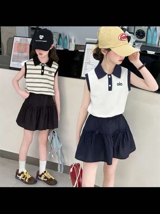 女童夏季裤裙套装儿童6-11岁简约时尚无袖POLO衫洋气夏季休闲薄款