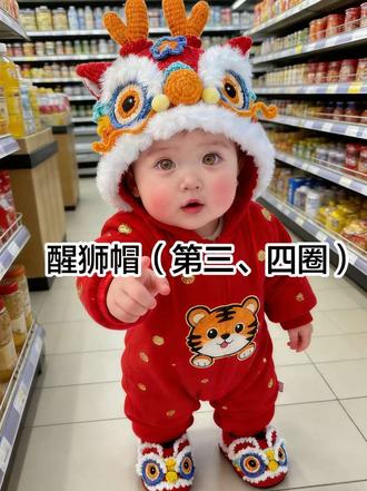 醒狮帽钩织教程#纯手工毛线钩织玩偶 #钩针编织教程 #醒狮帽 #醒狮帽钩织视频教程 #醒狮帽钩织教程