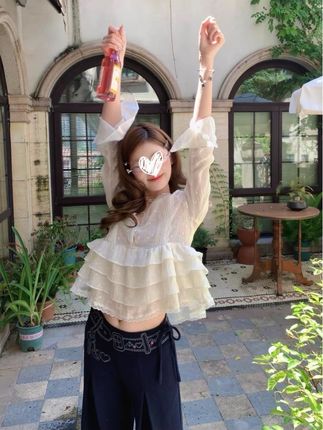 新款甜美减龄小众设计感蕾丝长袖上衣女#御姐风穿搭 #今日穿搭 #甜妹风 #约会穿搭 #小个子穿搭