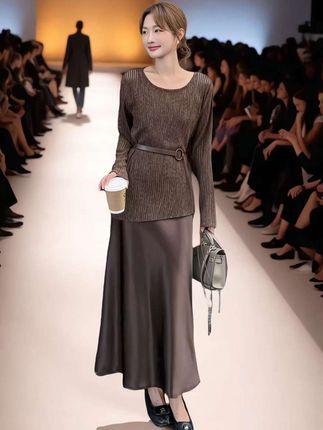 咖色镂空罩衫吊带连衣裙两件套女2025早秋高级感轻熟风气质套装裙#时尚女装#时尚穿搭#早秋穿搭