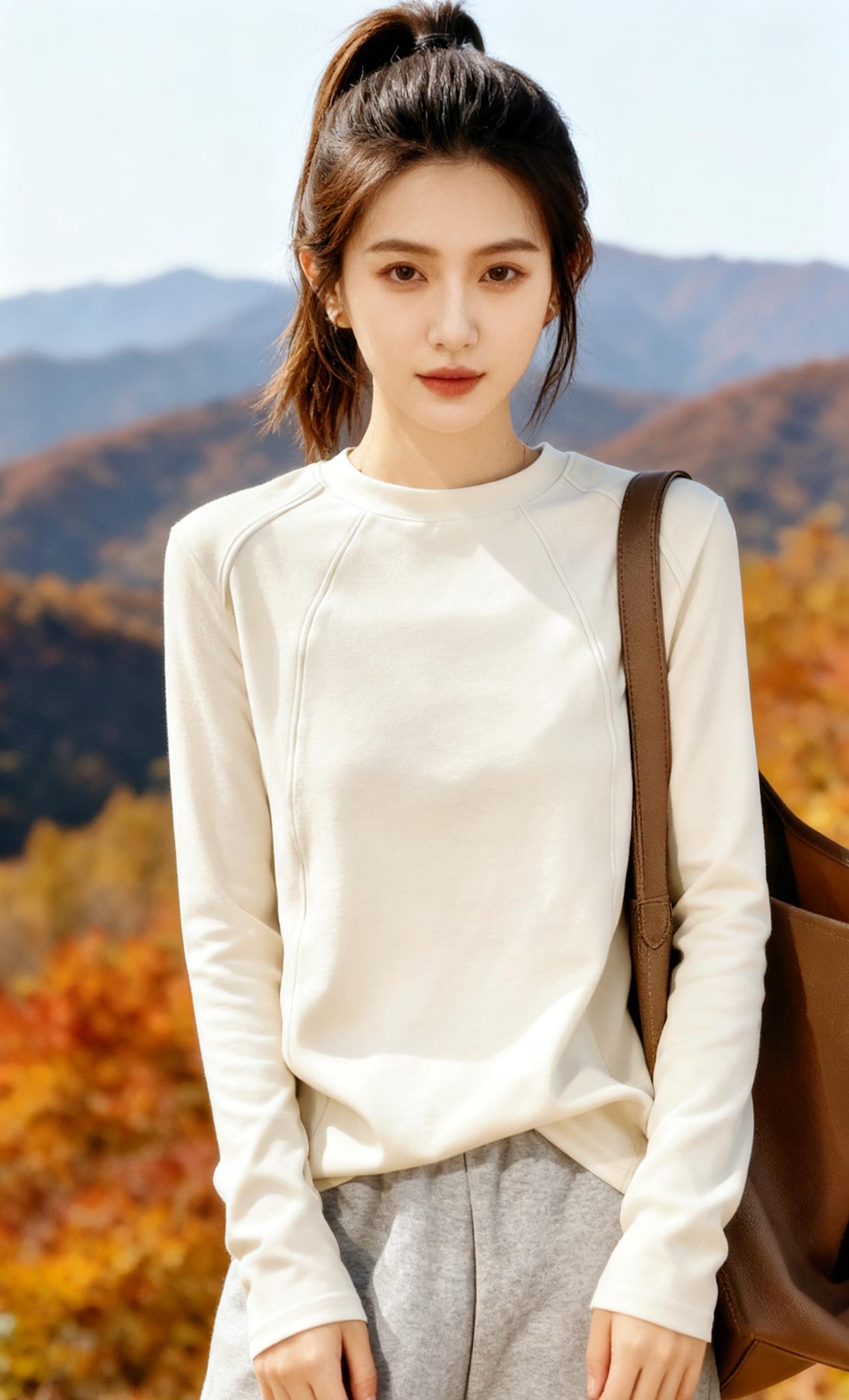 欧货白色内搭打底衫女早春新款圆领休闲咖色长袖t恤上衣显瘦洋气#高级感穿搭 #秋冬穿搭 #秋冬必备 #打底衫 #气质穿搭