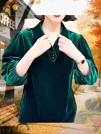 #新款减龄时尚翻领丝绒女士洋气上衣