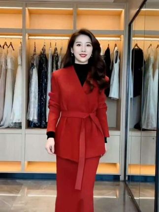 高级感气质西装套装女2025春秋新款韩版系带收腰显瘦半身裙两件套#优雅气质 #时尚气质穿搭 #引领时尚潮流 #高级感穿搭 #穿搭女神范