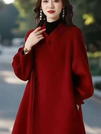 高档大码红色双面呢子中国风大衣女中式时尚复古毛呢外套#秋冬穿搭 #复古穿搭 #中国风女装 #洋气减龄 #穿出自己的风格 @DOU+小助手
