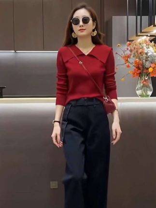 韩系时尚百搭针织娃娃领上衣