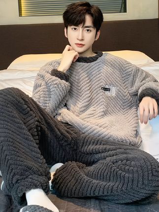 男士珊瑚绒加绒加厚睡衣套装#男士睡衣 #男士睡衣家居服 #男士睡衣推荐 #男士睡衣加绒加厚 #睡衣