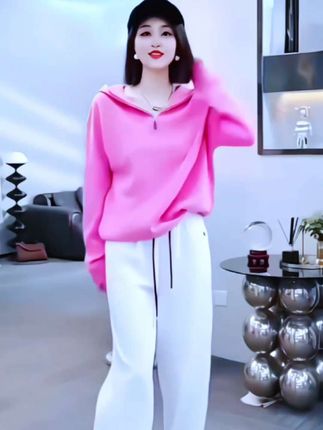 粉色休闲运动套装女2025新款洋气卫衣阔腿裤春秋季穿搭一整套
