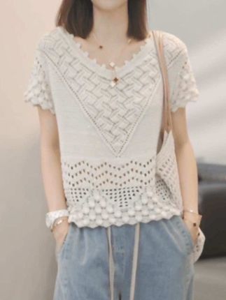 2025春夏新款时尚重工手工镂空针织上衣#百搭上衣 #洋气小衫 #夏季新款女装 #针织衫
