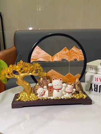 八方来财发财树招财猫摆件办公室客厅酒柜装饰品乔迁开业礼物大吉 #流沙画 #摆件推荐 #开业礼物 #乔迁 #八方来财