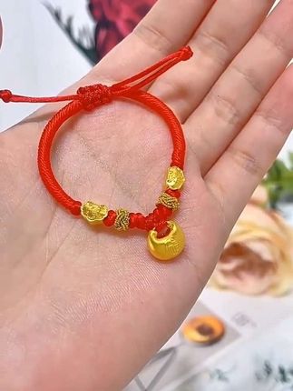 正品黄金如意小胖福手绳#金坨坨足金长命锁编织绳手链#本命年送宝宝#黄金吊坠手链