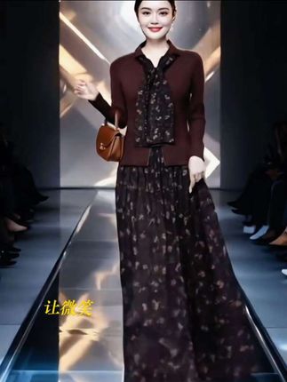2025早秋新款小碎花套装裙显瘦咖色针织上衣咖色显瘦针织裙套装#优雅气质 #高级感穿搭 #每日分享
