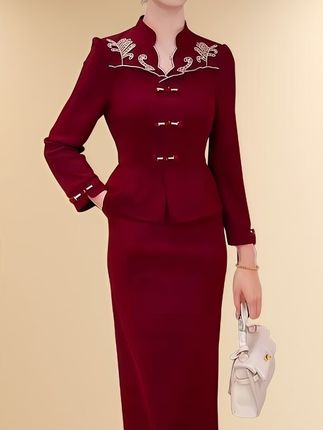 优雅气质连衣裙假两件礼服裙#婚礼妈妈礼服 #红色连衣裙 #敬酒服 #假两件连衣裙 #妈妈连衣裙