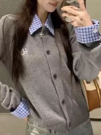 复古拼接假两件上衣#今日穿搭 #学院风穿搭 #显瘦搭配 #辣妹穿搭 #甜美穿搭