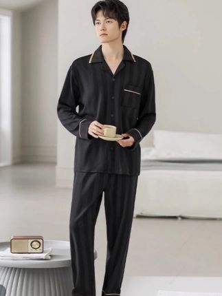 2025年新款睡衣男柔软纯棉春秋季长袖套装简约可外穿男士家居服#家居服#睡衣#男生穿搭#男装#睡衣套装