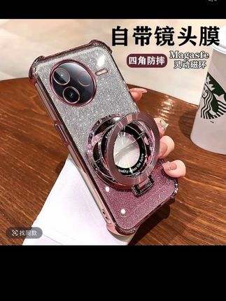 #红米k80系列自带镜头膜磁吸支架手机壳新款四角气囊防摔保护套全包透明壳一体支架手机壳k80pro