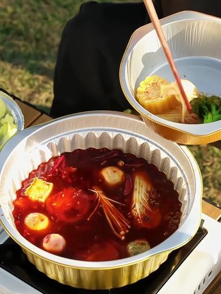 户外锡纸锅大号锡纸锅野餐加厚露营卡式一次性火锅一次性火锅锅具#居家好物 #锡纸锅#一次性火锅锅具#锡纸盘