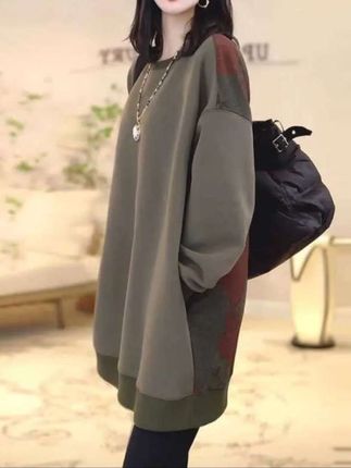 欧货韩版加厚中长款卫衣女秋冬季新款内搭宽松显瘦洋气质拼接上衣#加厚卫衣 #宽松卫衣 #大码卫衣 #拼接卫衣 #遮肉卫衣
