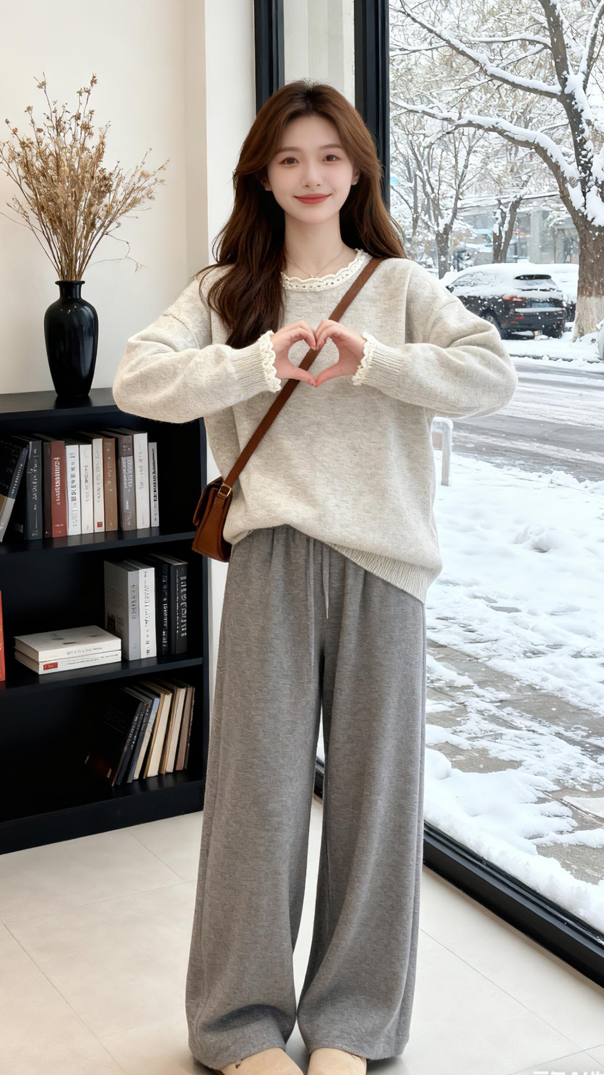 秋冬花边领拼色针织衫女减龄宽松上衣圆领打底衫潮#时尚气质穿搭 #女装时尚穿搭 #时尚穿搭时尚穿搭时尚 #这也太好看了 #优雅气质