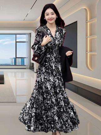 #大码法式碎花连衣裙#时尚气质秋款