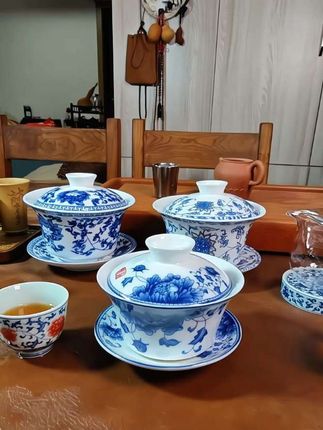 青花320-500ml八宝盖碗,悬停泡碗#盖碗泡茶 #悬停盖碗 #泡茶 #盖碗技巧 #茶